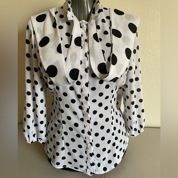 Polka Dot Blouse with Bow Tie - Picture 4 of 7